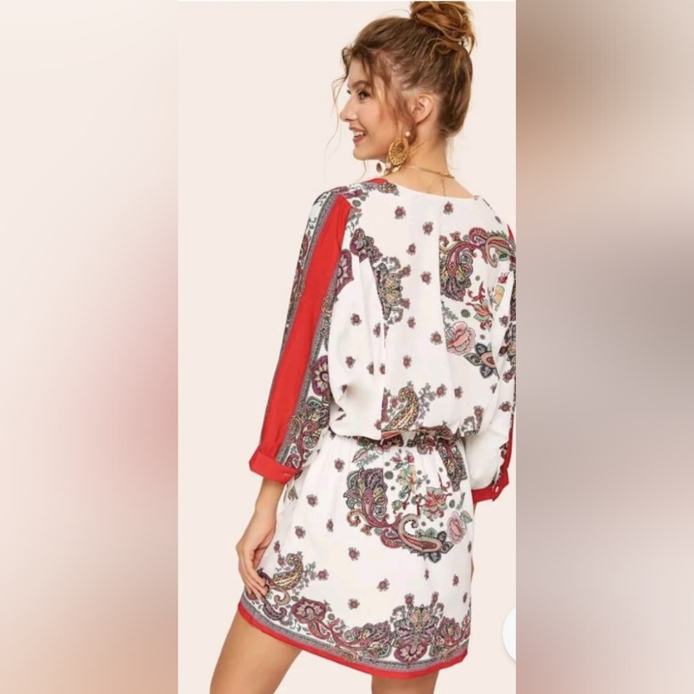 Zara Pink Paisley Floral Print Wrap Mini Dress Sz M Tie Waist Feminine Flirty - Picture 2 of 16